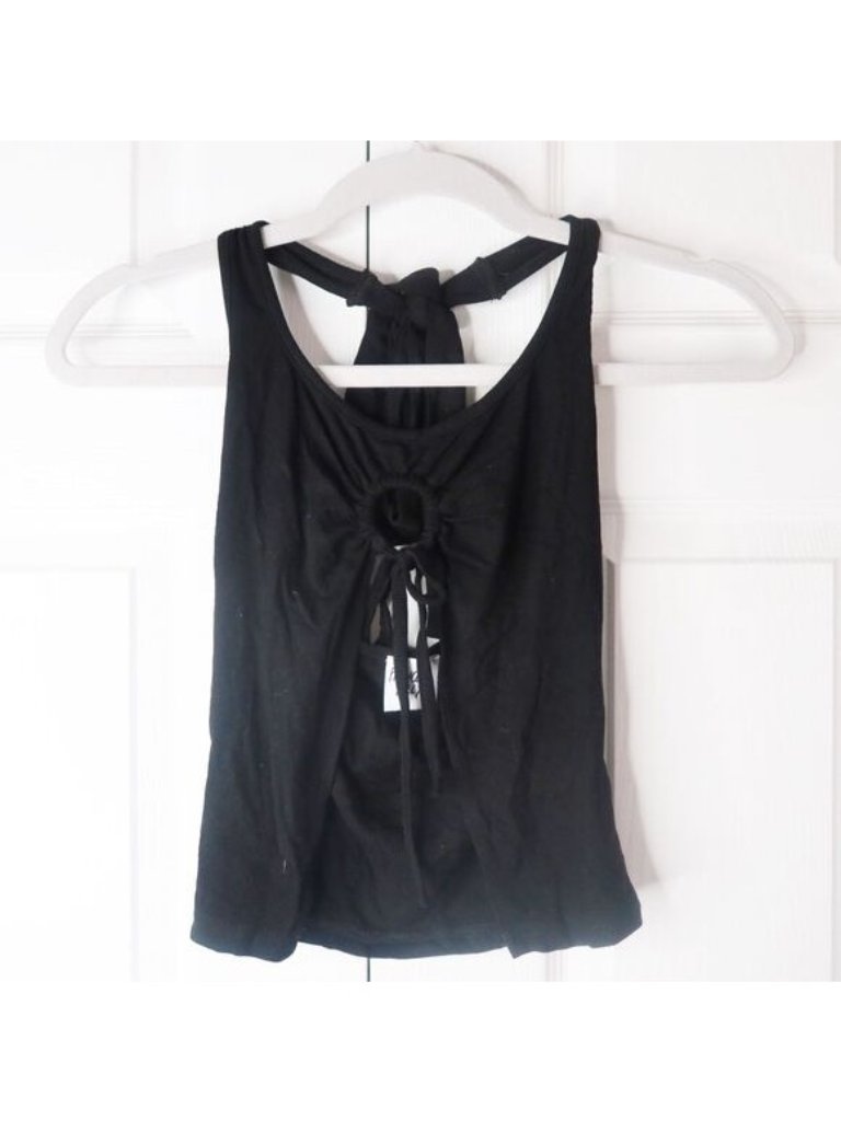 Princess Polly Black Open Front Halter Ribbed Top Women's Size 2